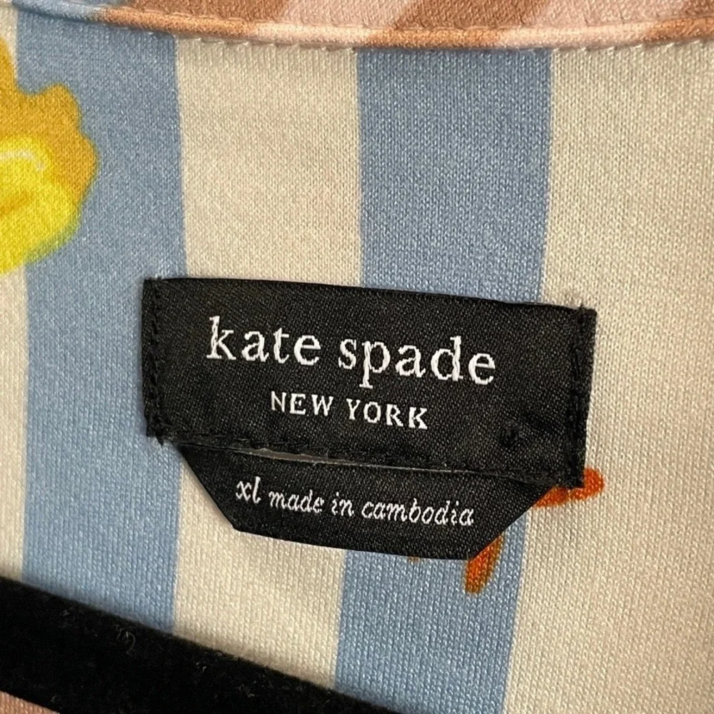 NEW Kate Spade Womens XL Blue Stripe Floral Sleep Top Pajama Shirt